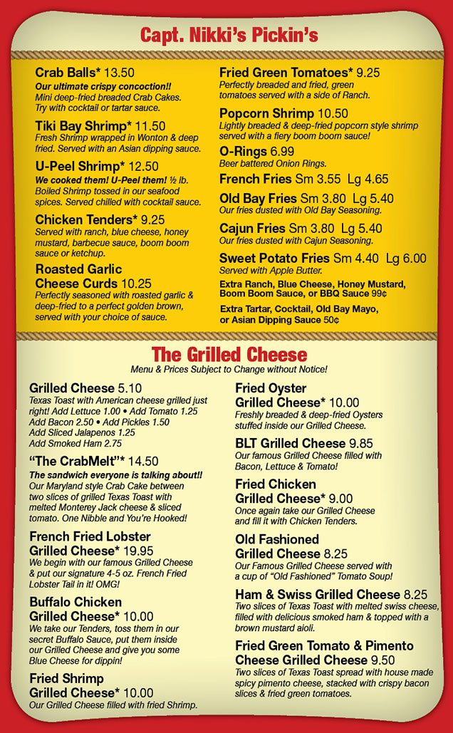 Menu Grilled Cheese & Crab Cake Co.