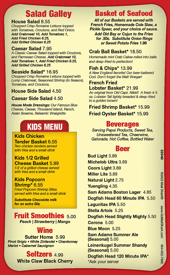 Menu Grilled Cheese &amp; Crab Cake Co.